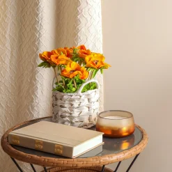 Online 10 in. Spring Orange Anemone Flower Bouquet in White Basket Flower Arrangements