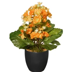 12 in. Spring Orange Flower Blooms Potted Plant in Black Ceramic Pot Potted Plants