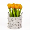 Discount 10 in. Spring Orange Tulip Bouquet in White Basket Flower Arrangements