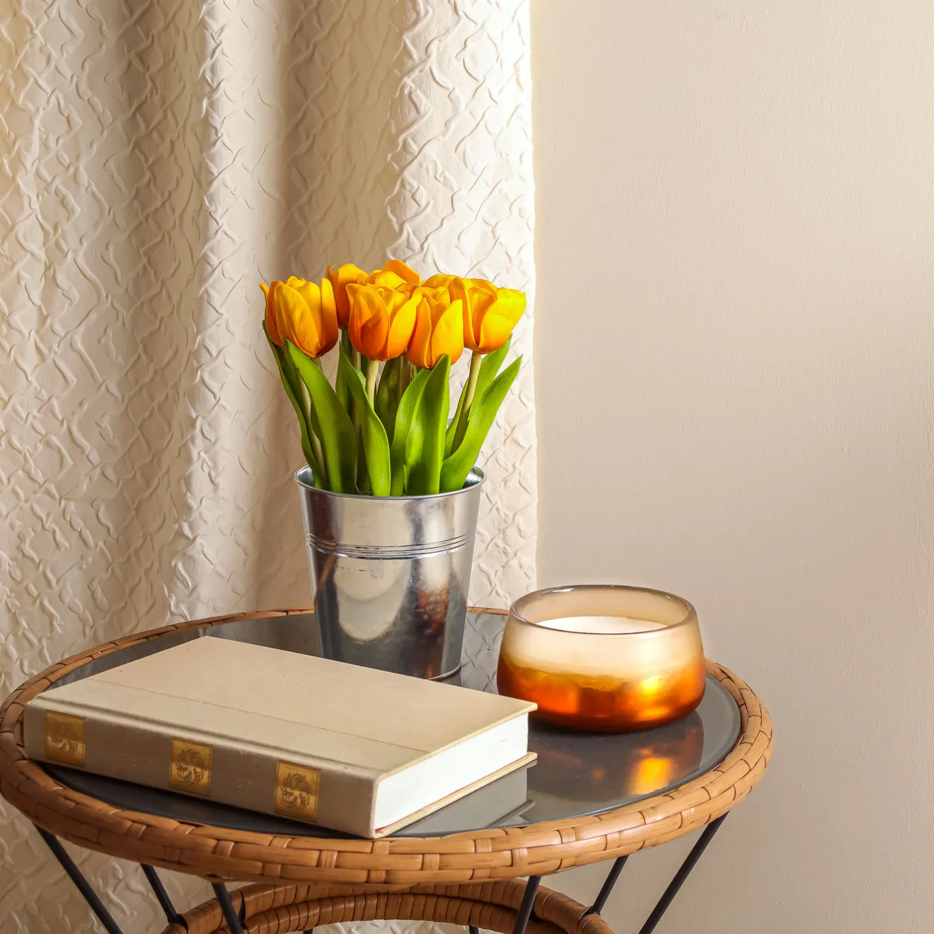 Sale 9 in. Spring Orange Tulip Bouquet Flower Arrangements