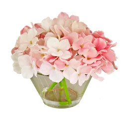 Discount 8 in. Spring Pink Hydrangea Bouquet in Glass Vase Flower Arrangements