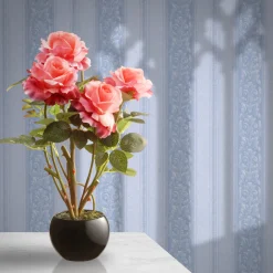 Clearance 17 in. Spring Pink Roses Flower Pot Potted Plants