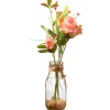 Discount 12 in. Spring Pink Roses Flower Bouquet in Glass Vase with Leafy Greens Flower Arrangements