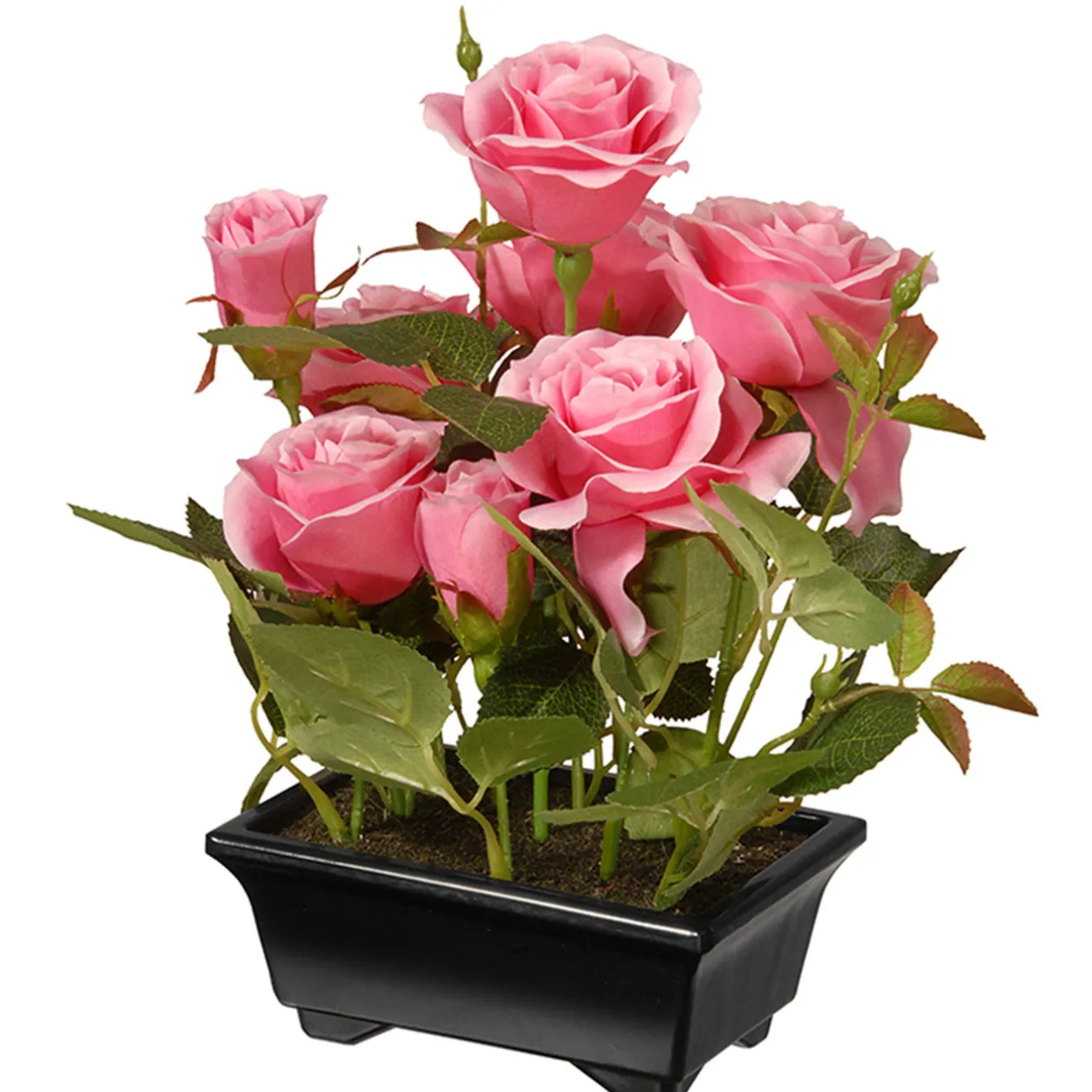 Hot 10 in. Spring Pink Roses Flower Pot Potted Plants