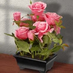 Hot 10 in. Spring Pink Roses Flower Pot Potted Plants