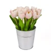 New 9 in. Spring Pink Tulip Bouquet in Metal Pot Flower Arrangements