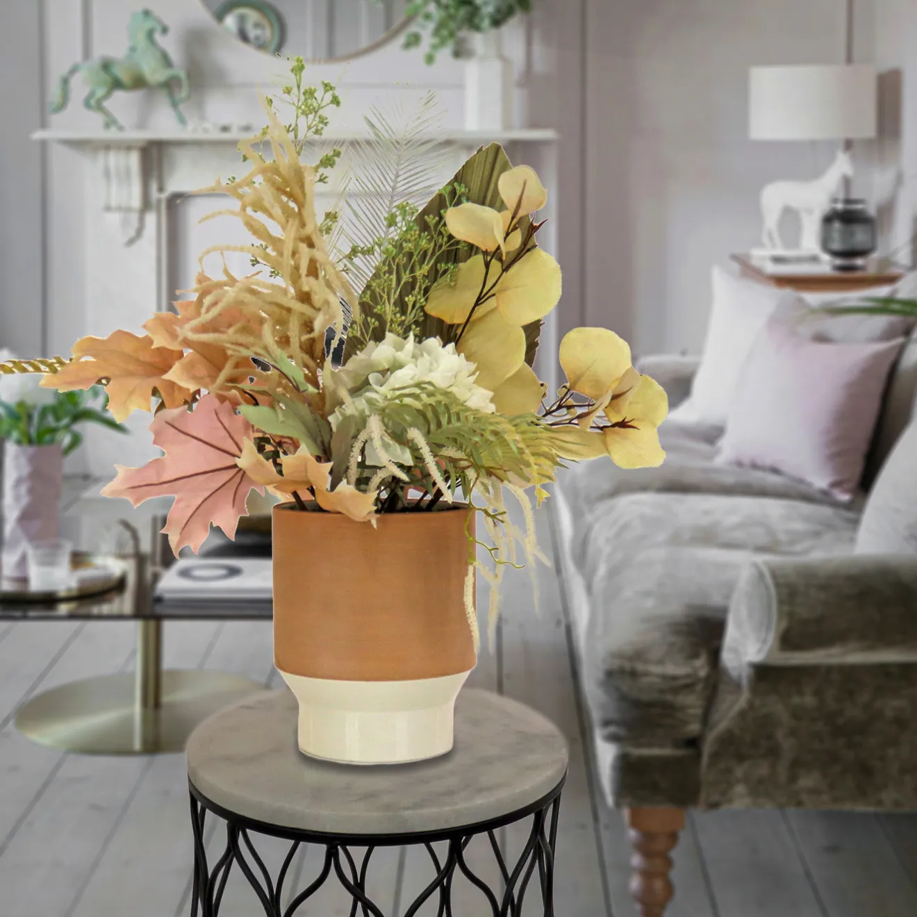 Clearance 32 in. Spring Potted Plant Table Decoration with Assorted Palms, Leaves, Hydrangea Potted Plants