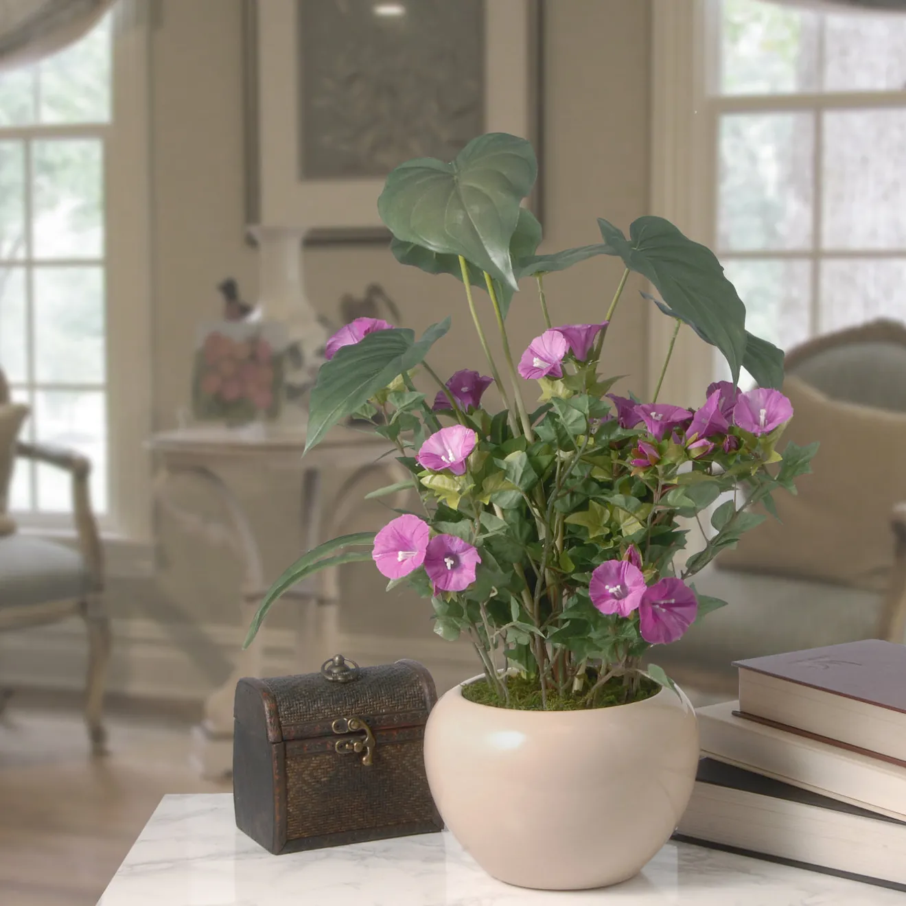 Hot 18 in. Spring Purple Flower Blooms Potted Plant in a Cream Ceramic Pot Potted Plants