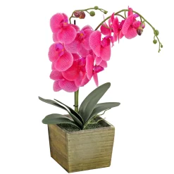 Outlet 21 in. Spring Purple Orchid Flower in Wood Box Potted Plants