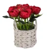 Outlet 10 in. Spring Red Peony Flower Bouquet in White Basket Flower Arrangements