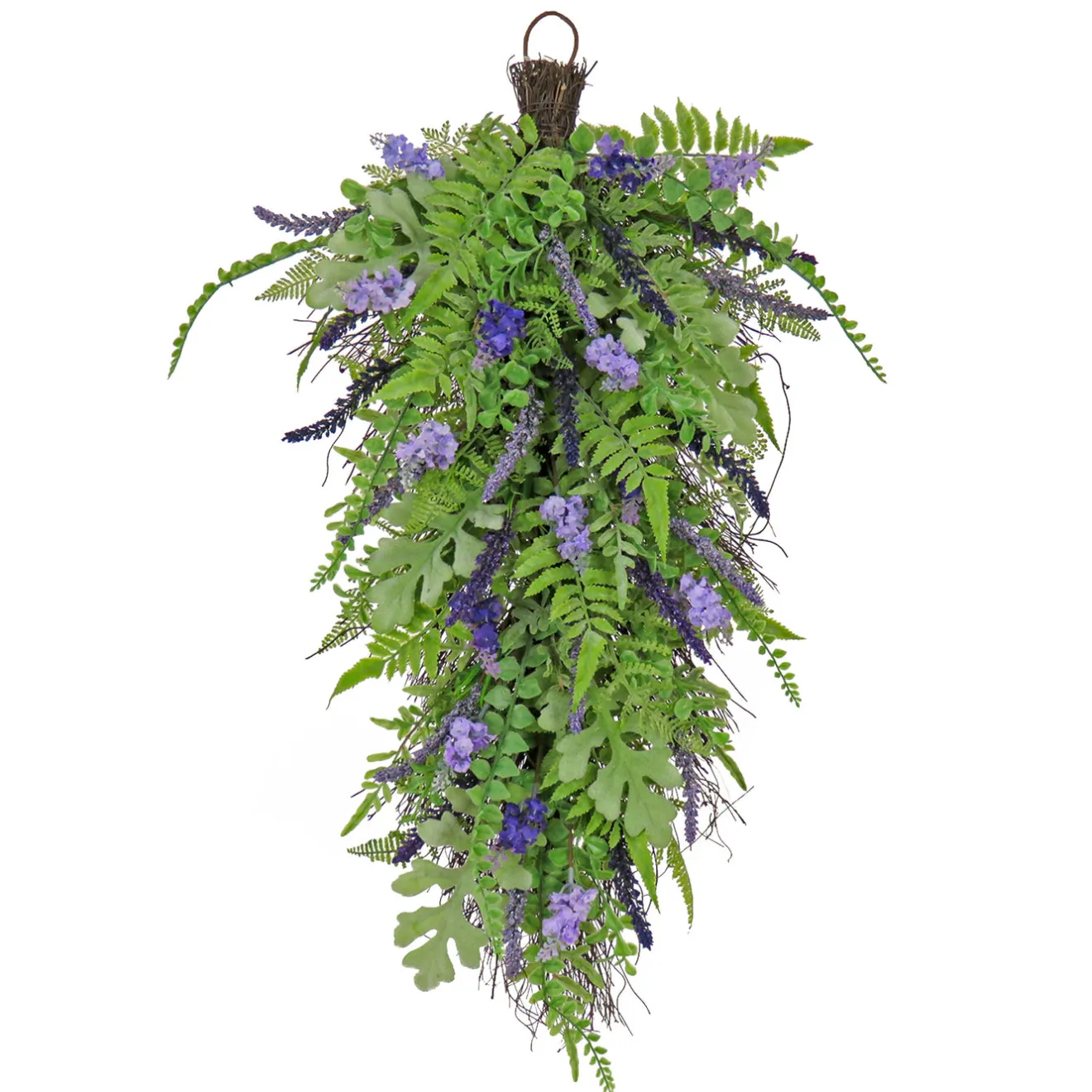 Best 30 in. Spring Teardrop Wall Hanging Decoration with Astilbe Flower Blooms, Ferns, Leafy Greens Hanging Plants