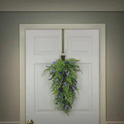 Best 30 in. Spring Teardrop Wall Hanging Decoration with Astilbe Flower Blooms, Ferns, Leafy Greens Hanging Plants