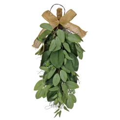 Sale 26 in. Spring Teardrop Wall Hanging Decoration with Eucalyptus Leaves, Magnolia Blooms, Flowing Green Stems Wreaths