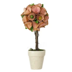 Sale 12 in. Spring Topiary with Pink Floral Blooms, White Pot Base Potted Plants