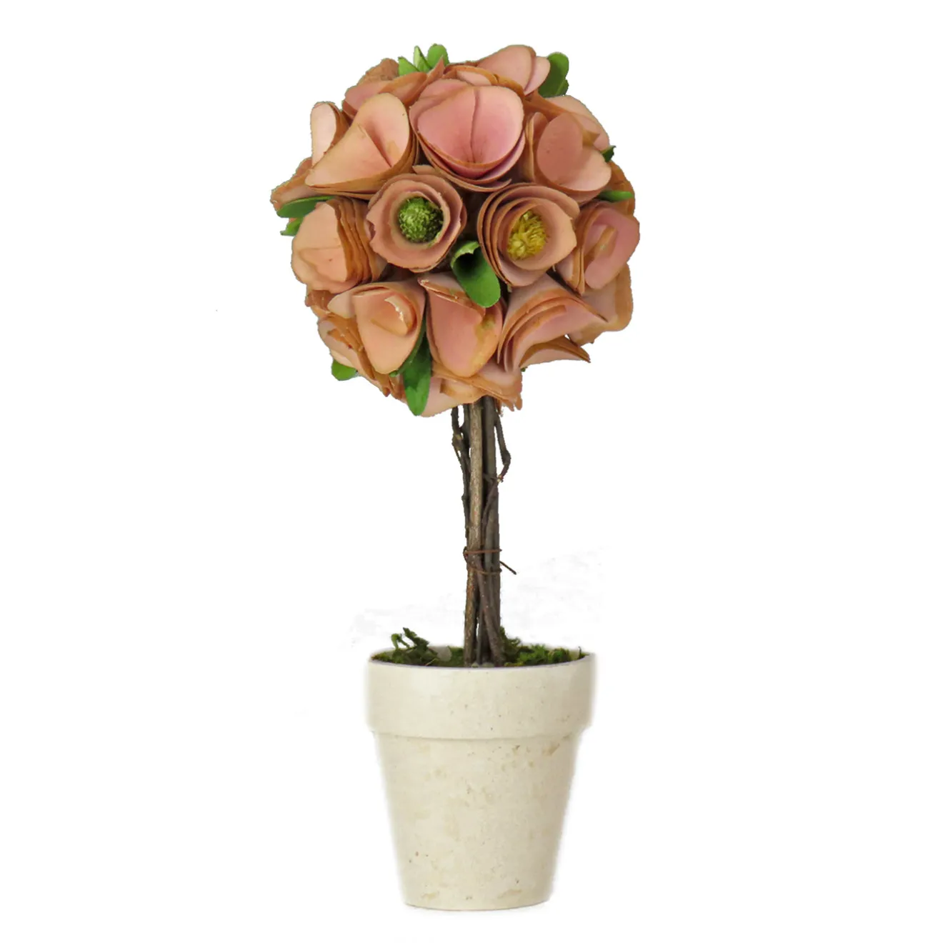 Sale 12 in. Spring Topiary with Pink Floral Blooms, White Pot Base Potted Plants
