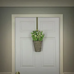 18 in. Spring Wall Hanging Baske with Daisy Flowers, Berries, Leafy Greens Wreaths