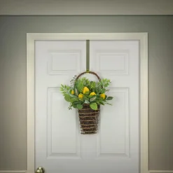 Best 21 in. Spring Wall Hanging Basket with Lemons, Seed Pods, Leafy Greens Hanging Plants