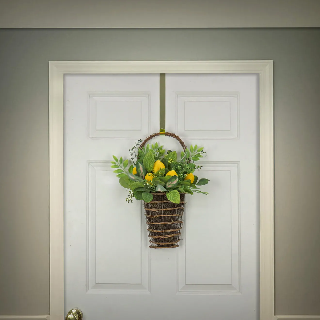 Best 21 in. Spring Wall Hanging Basket with Lemons, Seed Pods, Leafy Greens Hanging Plants