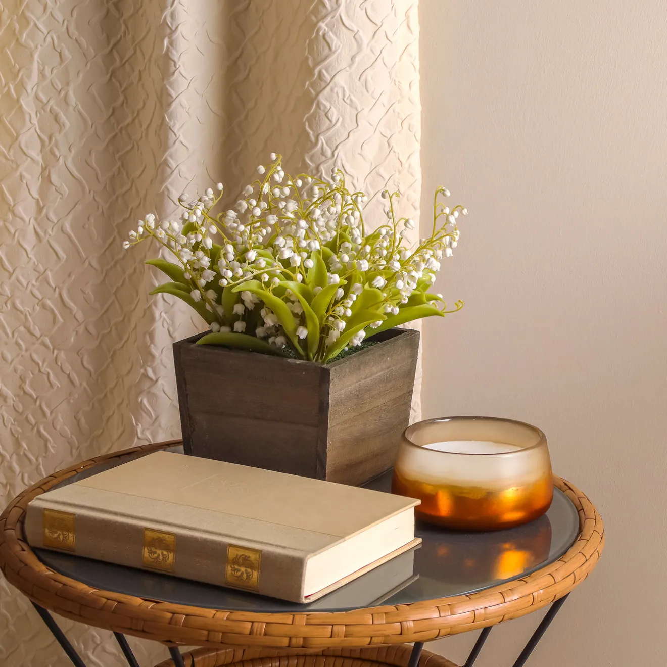 New 10 in. Spring White Lily-of-the-Valley Flowers in Wood Box Potted Plants