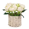 Best 10 in. Spring White Peony Flower Bouquet in White Basket Flower Arrangements