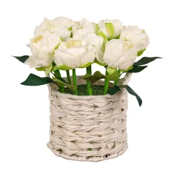 Best 10 in. Spring White Peony Flower Bouquet in White Basket Flower Arrangements