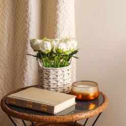 Best 10 in. Spring White Peony Flower Bouquet in White Basket Flower Arrangements