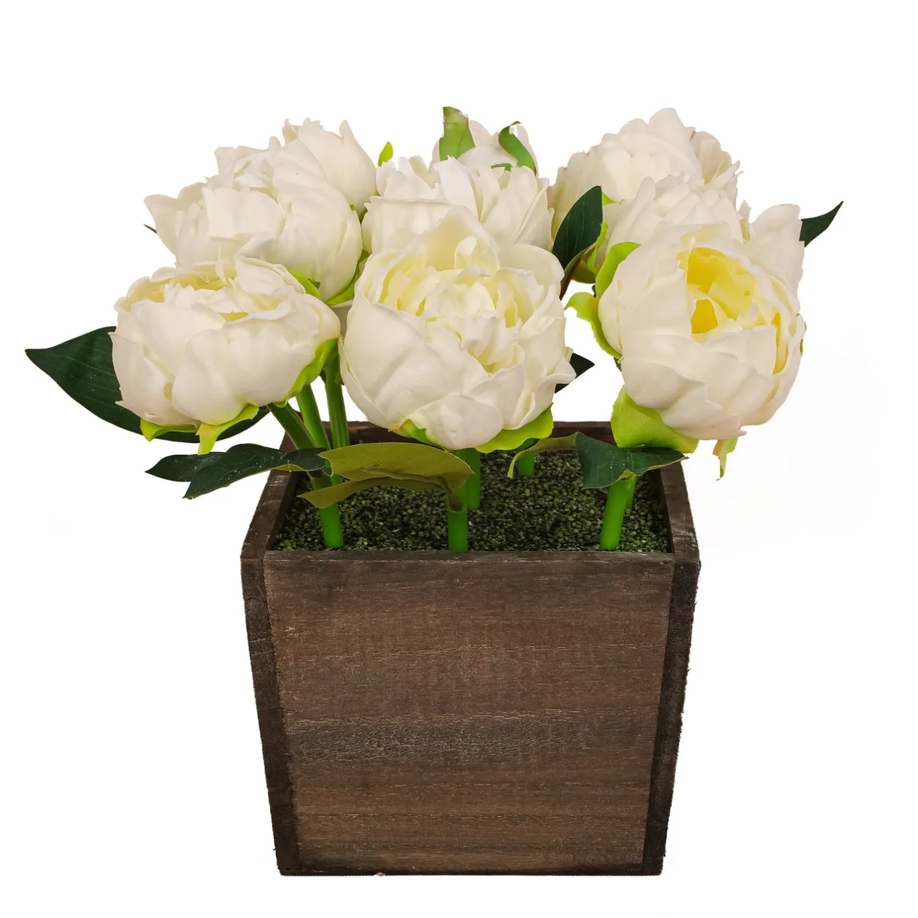 Online 10 in. Spring White Peony Flowers in Wood Box Potted Plants