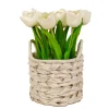 Hot 10 in. Spring White Tulip Bouquet in White Basket Flower Arrangements