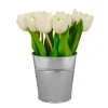 New 9 in. Spring White Tulip Bouquet in Metal Pot Flower Arrangements