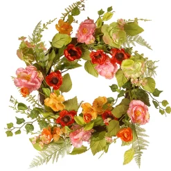 Hot 22 in. Spring Wreath with Assorted Flowers, Fern Fronds, and Leafy Greens Wreaths