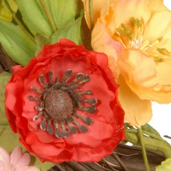 Hot 22 in. Spring Wreath with Assorted Flowers, Fern Fronds, and Leafy Greens Wreaths
