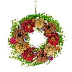Sale 17 in. Spring Wreath with Assorted Spring Flower Blooms, Seed Pods, Flowing Green Stems Wreaths