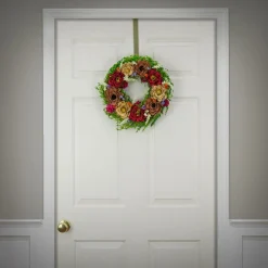 Sale 17 in. Spring Wreath with Assorted Spring Flower Blooms, Seed Pods, Flowing Green Stems Wreaths