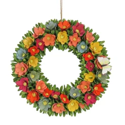 Sale 20 in. Spring Wreath with Colorful Assorted Wood Cut Flowers, Flowing Green Leaves Wreaths
