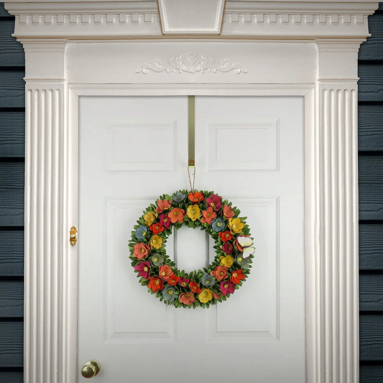 Sale 20 in. Spring Wreath with Colorful Assorted Wood Cut Flowers, Flowing Green Leaves Wreaths
