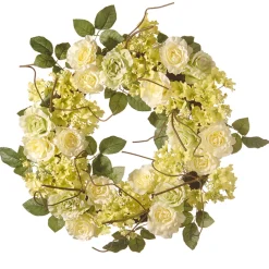 Discount 20 in. Spring Wreath with Cream Rose Blooms, Branches, Leafy Greens Wreaths