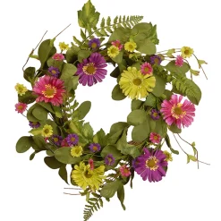 22 in. Spring Wreath with Dasiy Blooms, Leafy Greens Wreaths
