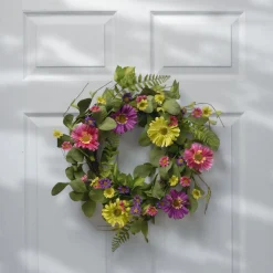 22 in. Spring Wreath with Dasiy Blooms, Leafy Greens Wreaths