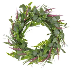 Outlet 22 in. Spring Wreath with Eucalyptus Leaves, Lavender, Flowing Green Stems Wreaths