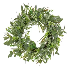 Outlet 22 in. Spring Wreath with Eucalyptus Leaves, Flowing Green Stems Wreaths