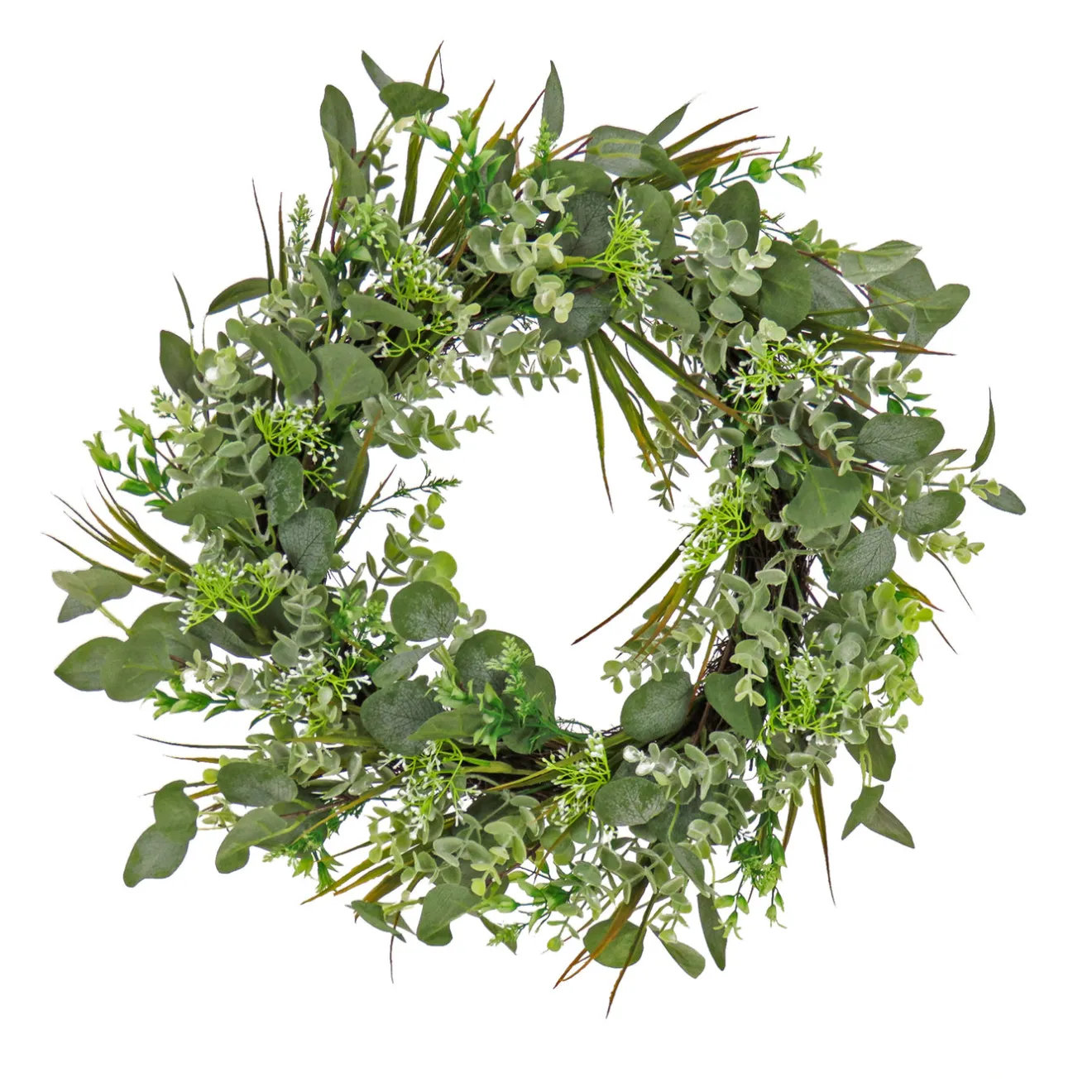 Outlet 22 in. Spring Wreath with Eucalyptus Leaves, Flowing Green Stems Wreaths