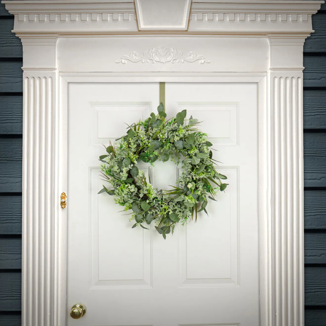 Outlet 22 in. Spring Wreath with Eucalyptus Leaves, Flowing Green Stems Wreaths