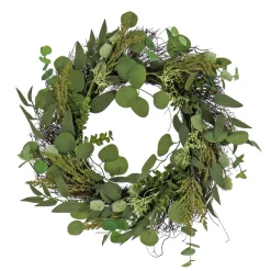 Discount 22 in. Spring Wreath with Eucalyptus Leaves, Baby's Breath, Flowing Green Stems Wreaths