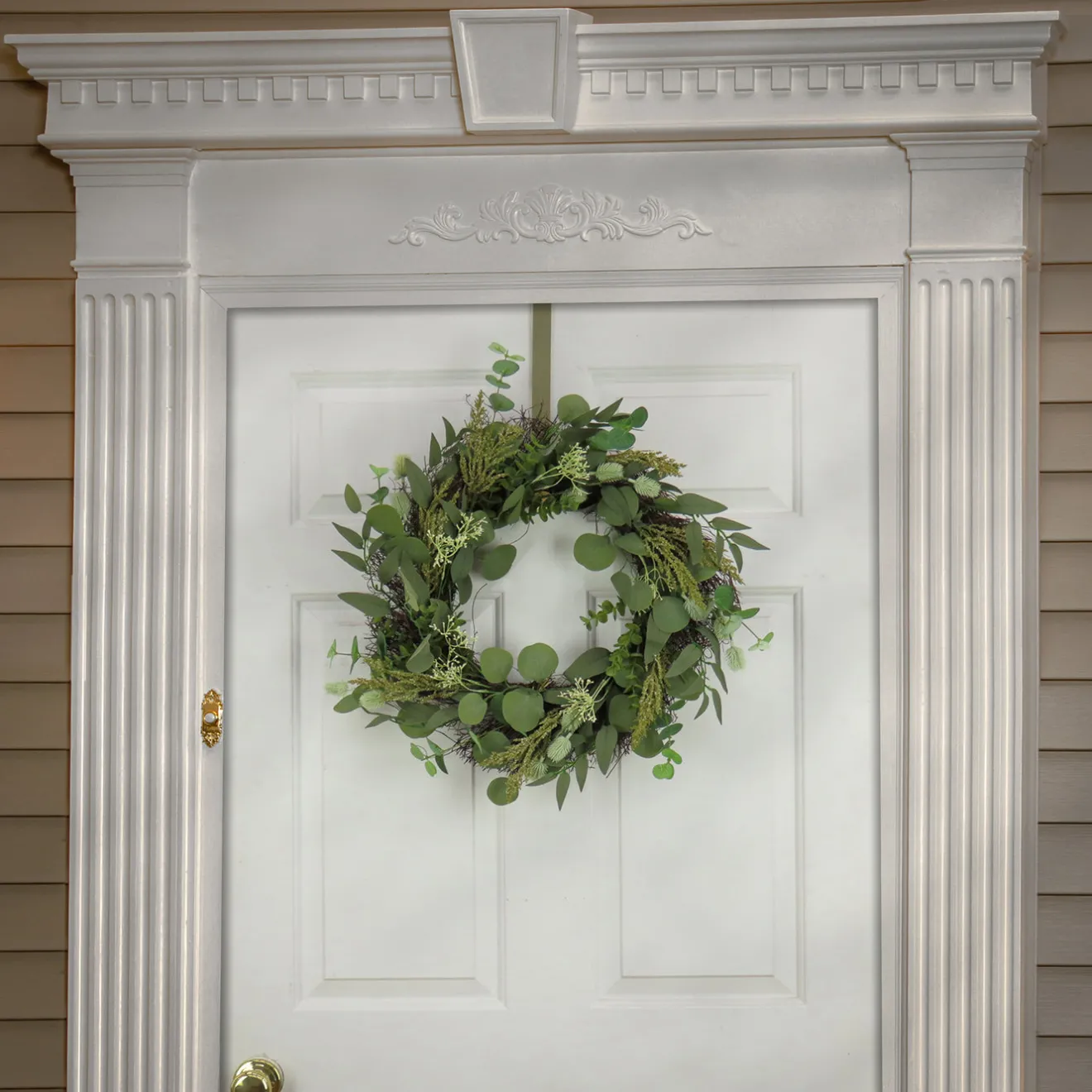 Discount 22 in. Spring Wreath with Eucalyptus Leaves, Baby's Breath, Flowing Green Stems Wreaths