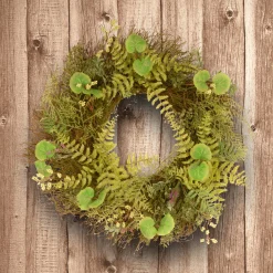 New 24 in. Spring Wreath with Fern Leaves, Lavender, Leafy Greens Wreaths