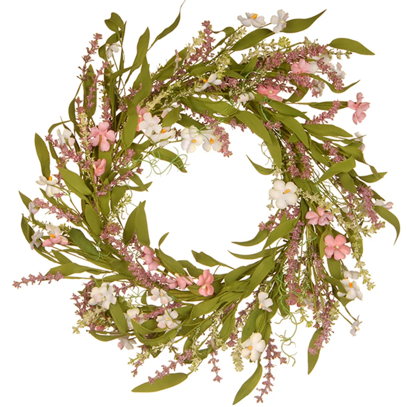 Clearance 22 in. Spring Wreath with Flower Blooms, Seed Pods, Leafy Greens Wreaths