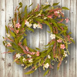 Clearance 22 in. Spring Wreath with Flower Blooms, Seed Pods, Leafy Greens Wreaths
