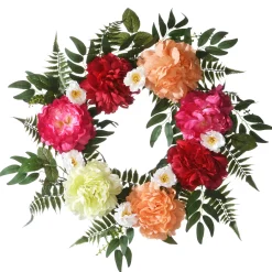 Discount 22 in. Spring Wreath with Flower Blooms, Leafy Greens Wreaths