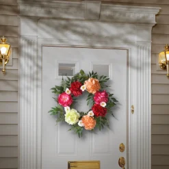 Discount 22 in. Spring Wreath with Flower Blooms, Leafy Greens Wreaths