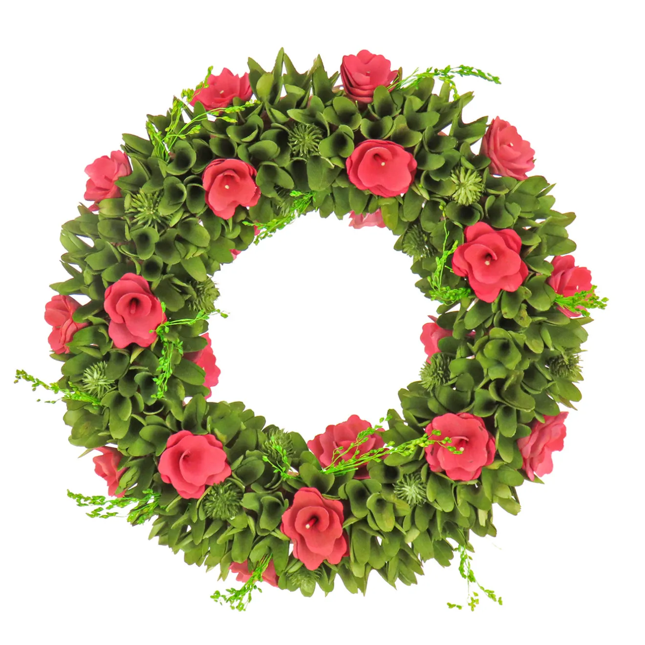 Outlet 18 in. Spring Wreath with Green Assorted Flower Blooms, Seed Pods, Flowing Green Stems Wreaths